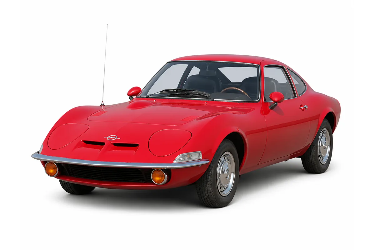 Roter klassischer Opel GT auf weißem Hintergrund