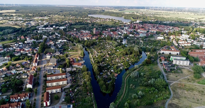 Luftbild der Altstadt von Parchim an der Elde